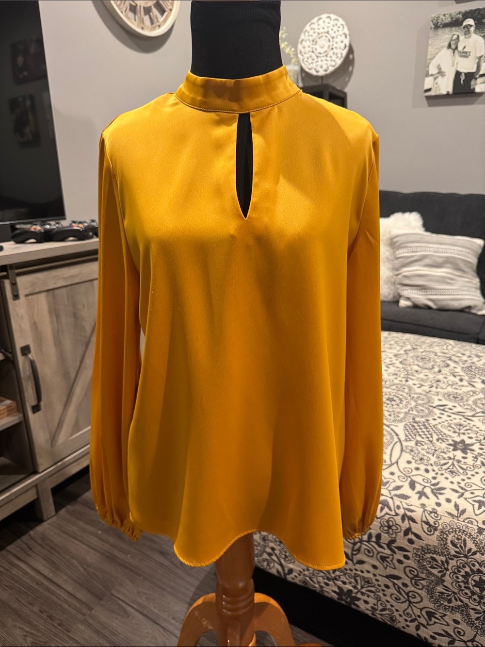 Banana Republic Mustard Keyhole Long-Sleeve Blouse